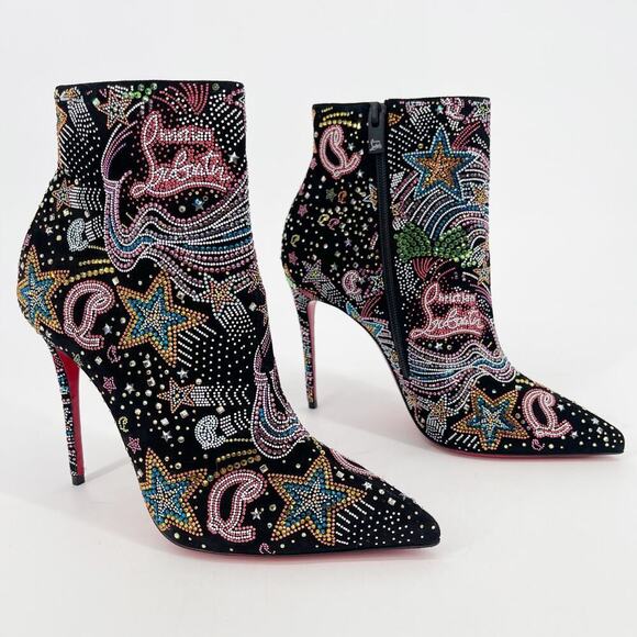 Christian Louboutin So Kate Starlight Strass Black Suede Crystal Booties EU 37.5 - Picture 1 of 13